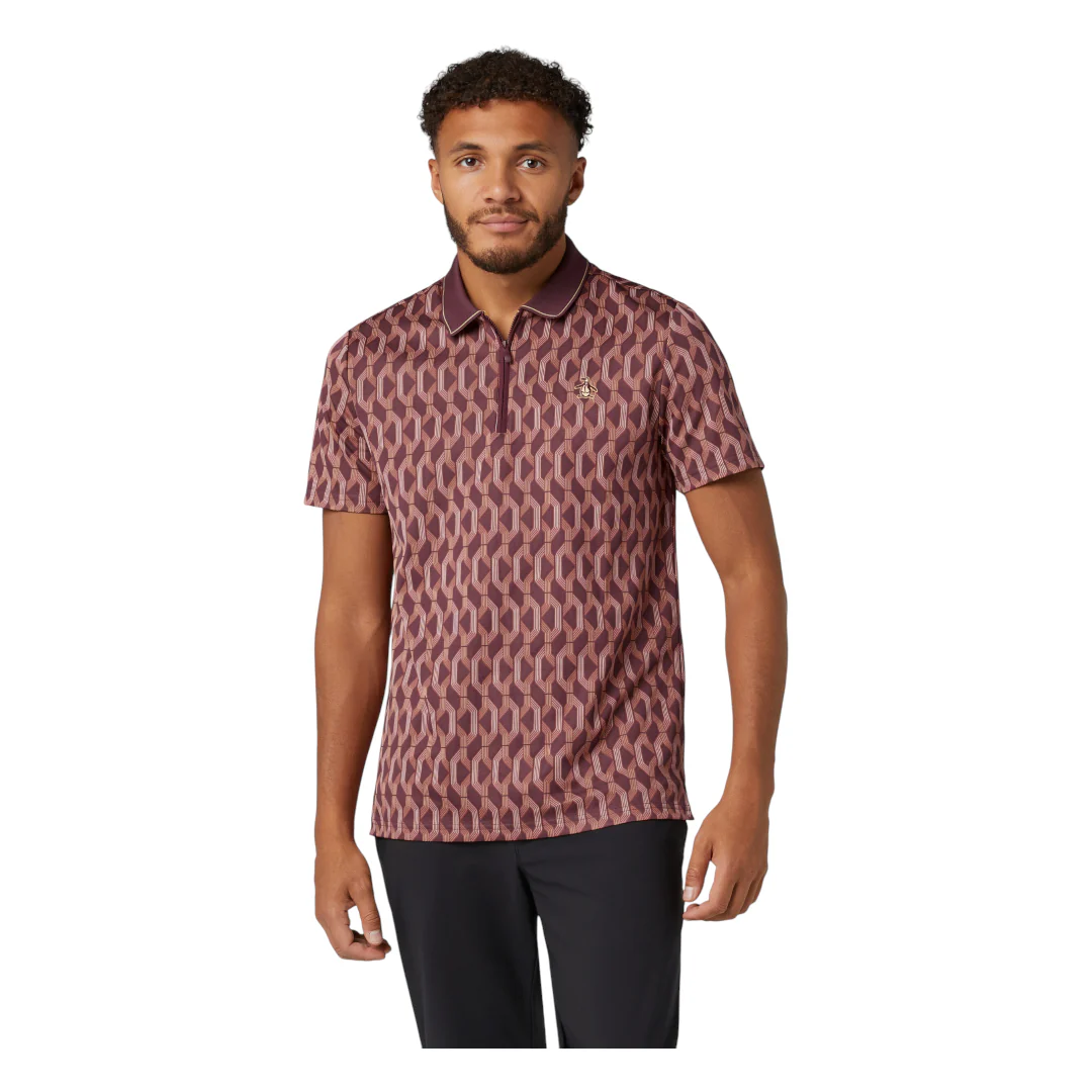 Original Penguin All Over Jacquard Colour Block Golf Polo OGKFF027 - Image 3